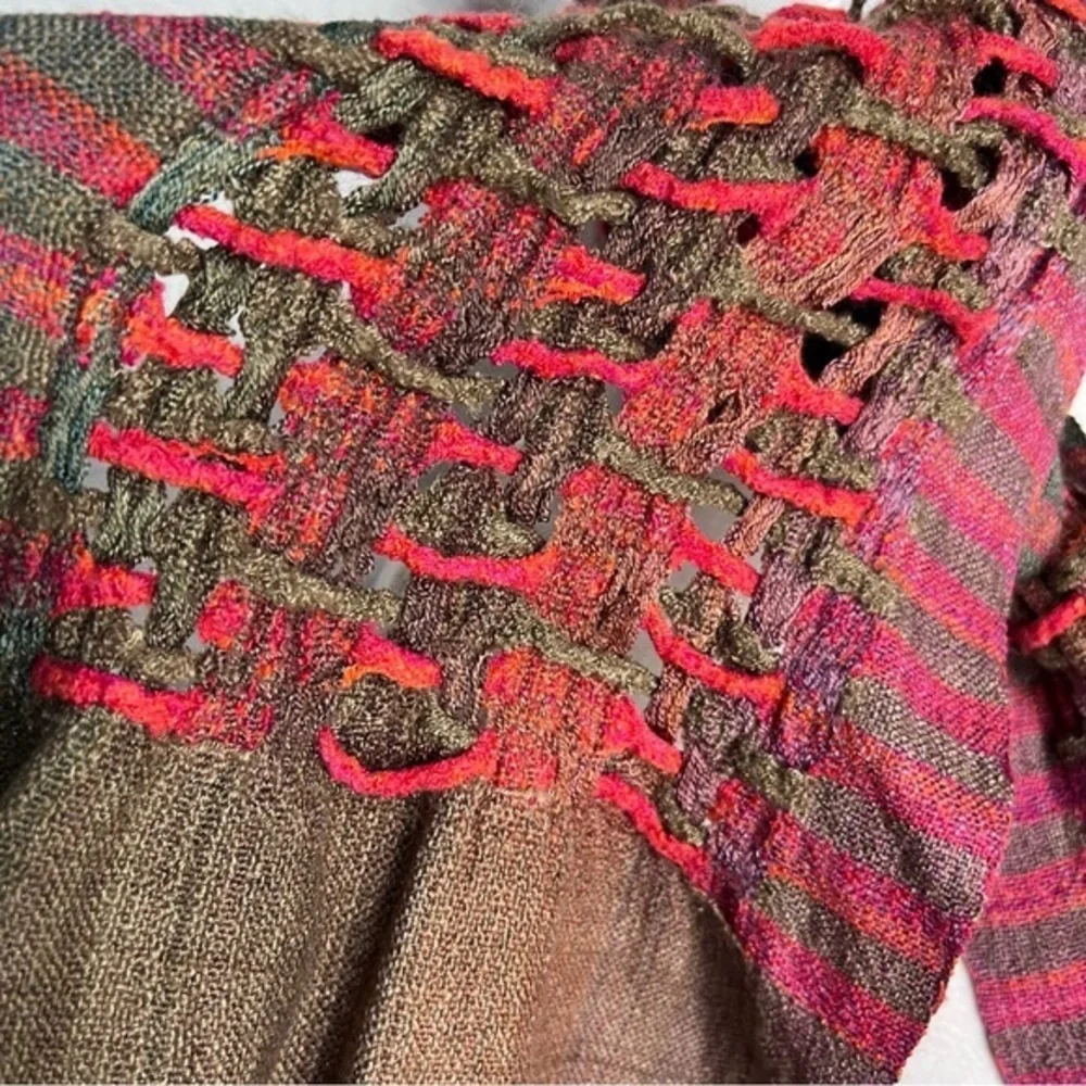 Weaved & Braided Multi Colored Raw Silk Scarf with Fringe Unisex